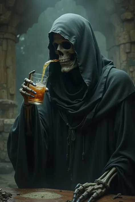 Nazgul drinking with a glass of alcohol in his mouth