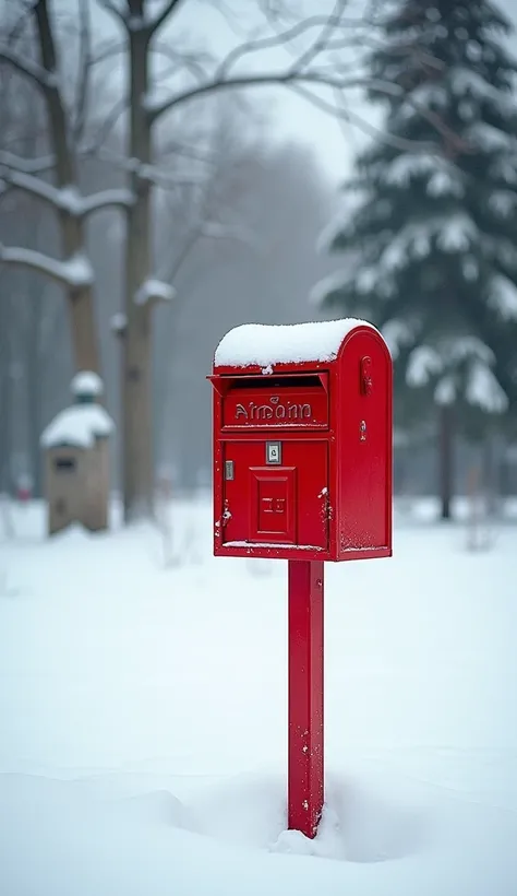 winter, red American mailbox,snow,Shot with Canon 35mm lens, photo , taken with a pentax k1000, Shot with Pentax 1000, Two 5-mm ports, Shot at Kodak Portra,  35mm shot