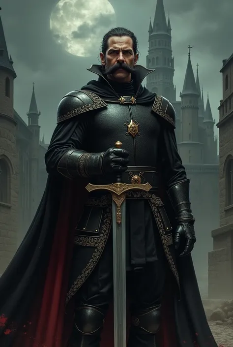 Making image of Vlad Dracula with sword and moustache 