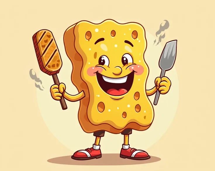 grilled halloumi on the stick as sponge Bob, cartoon character , hd illustration, cartoon illustration, cereal mascot, mascot illustration, cartoon character, hand painted cartoon art style, harry volk clip art style, 8 k cartoon illustration, cartoonish v...