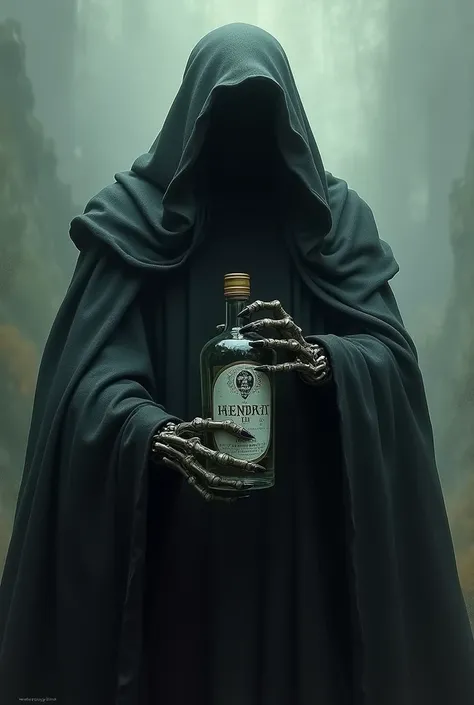 Nazgul holding a Hendrix gin bottle