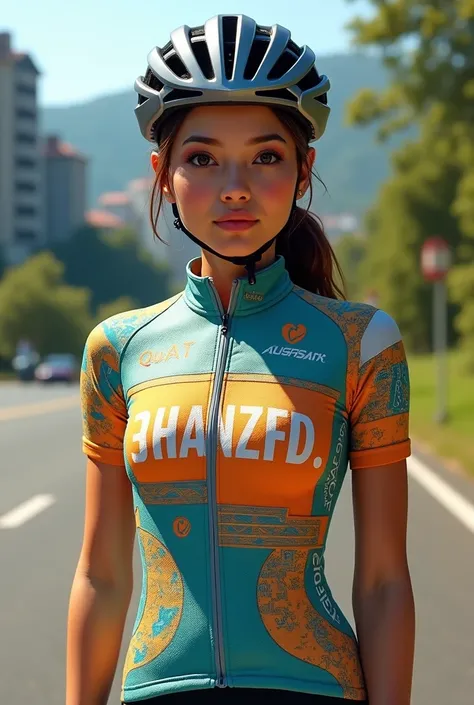 A girl wear a cycling jersey in real life