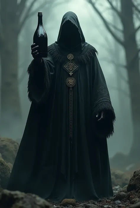 HENDRICKS GIN Nazgul holding a black bottle of sake