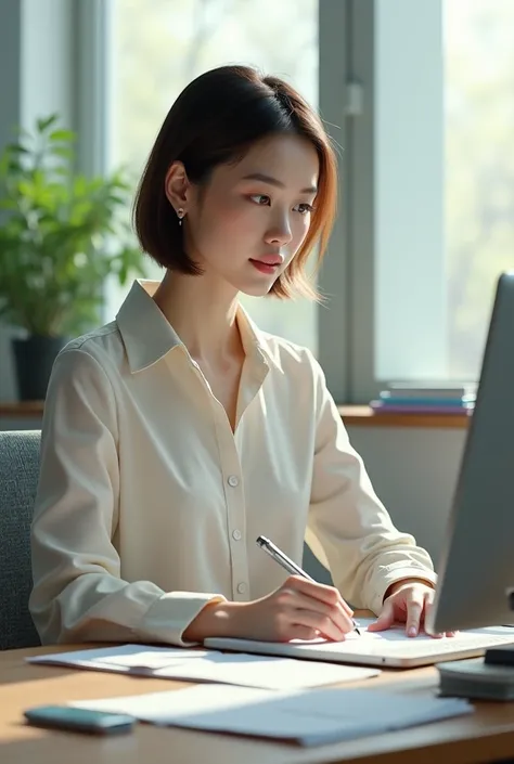 Vietnamese girl, office worker, short hair, beautiful