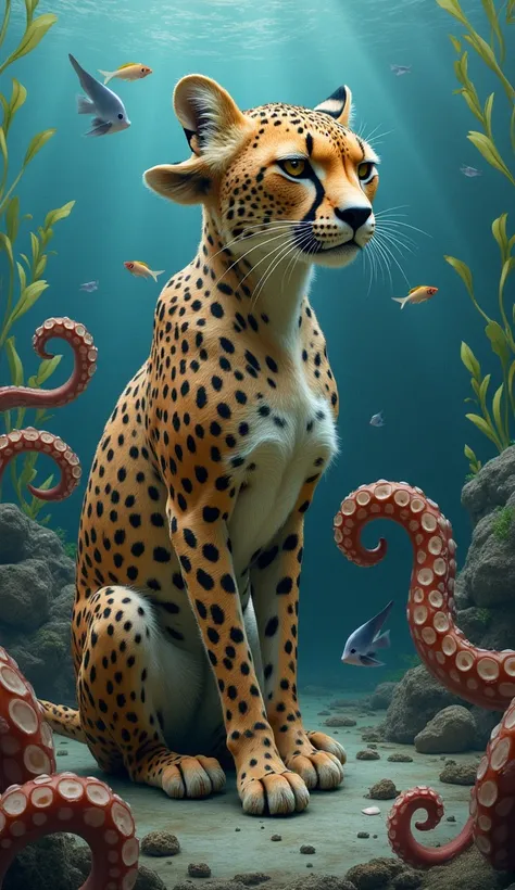 Cheetah and octopus sitting together