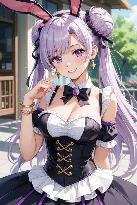  bunny girl style outfit 

「 Collapse Star Rail」 incorporating 、 Add decorations like frills and visual effects ：
	• Hairstyle：The bun hairstyle is as it is、 it will add depth to the 。 her hair swings lightly and moves 、 earrings with a delicate metallic d...