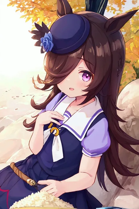 girl,umamusume,rice shower,smile,hat,navy dress