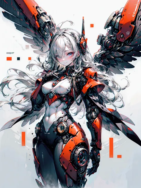 a dieselpunk female angel knight  、  the machine angel's red armor and  、  、 is beautifully and gracefully decorated   ..., brig...