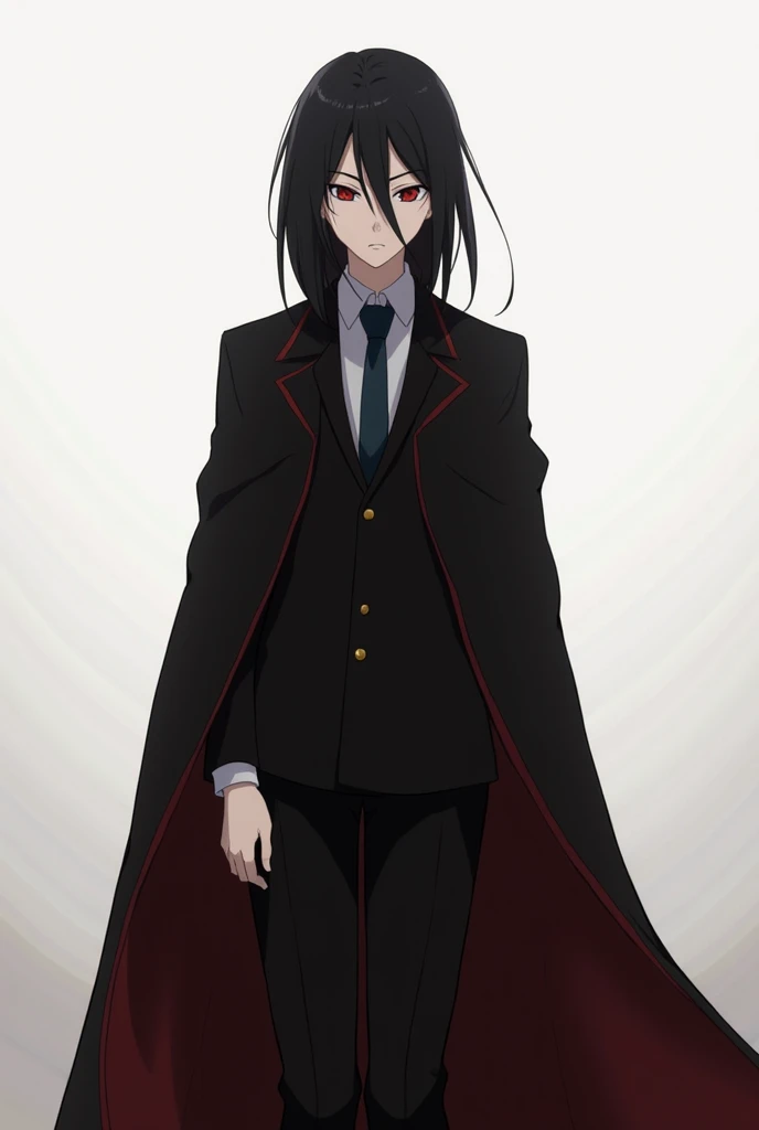 Alone, villain,  High resolution , Closed mouth,  plain background,  anime style , anime,  black hair ,  red eyes , taken, 