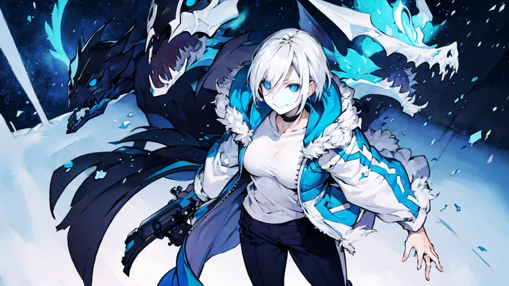 Toby Fox Undertale Sans Blue Jacket , Fire Eyes Skull Smile White Short Hair Luminous Face Blue Dragon Bone Cannon One Person Standing In Snow Town Femininefull Super huge big breasts breast enlargement