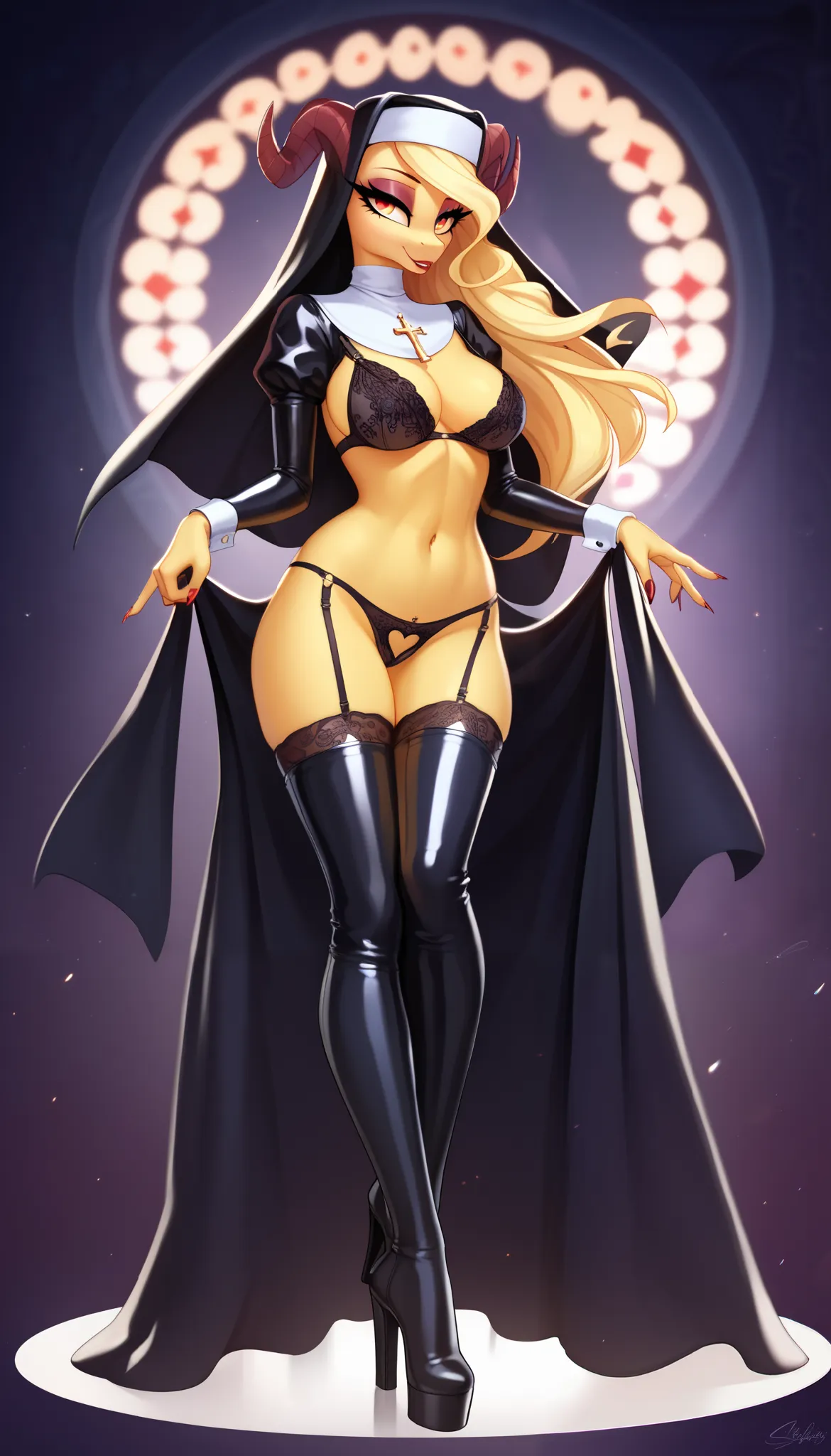 score_9, score_8_up, score_7_up, blonde, lust girl, succubus, devil girl, horny girl, female focus, anthro, mlp, mlp style, skim...