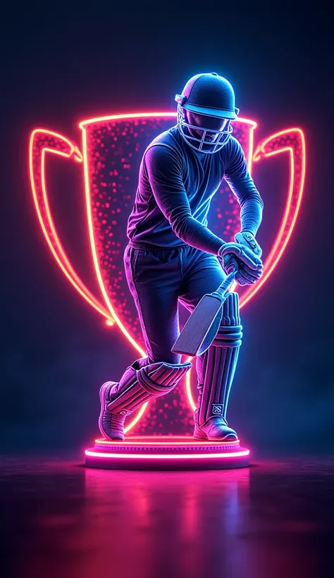 Cricket neon effects wallpaper 4k. There iis a shadow of trophy behind it. 