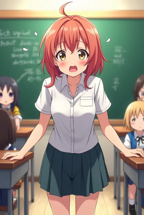 An anime teacher peeing