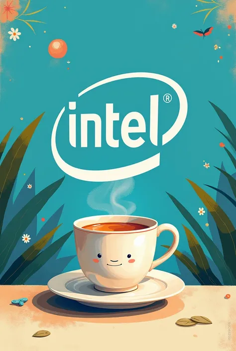 Intel company offering tea, make funny  poster use intel logo,  more crative, more moder and colourful,  