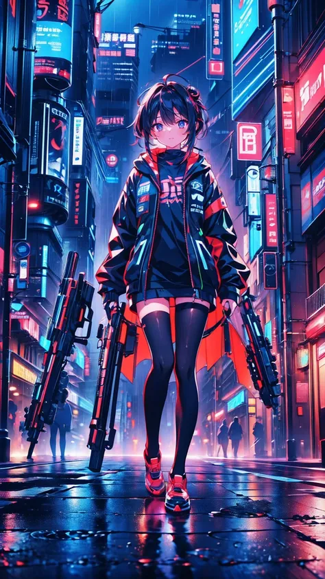 masterpiece,  best quality, Realistic, Scattered beneath the surface, color付き照明, color, red + 黄color + green + Blue limited edition color palette, 詳細な概念shape, Line art, shape,  Cyberpunk,  an 18 year old girl, Fearless,  Robot Companions ,  Urban Armor ,  ...