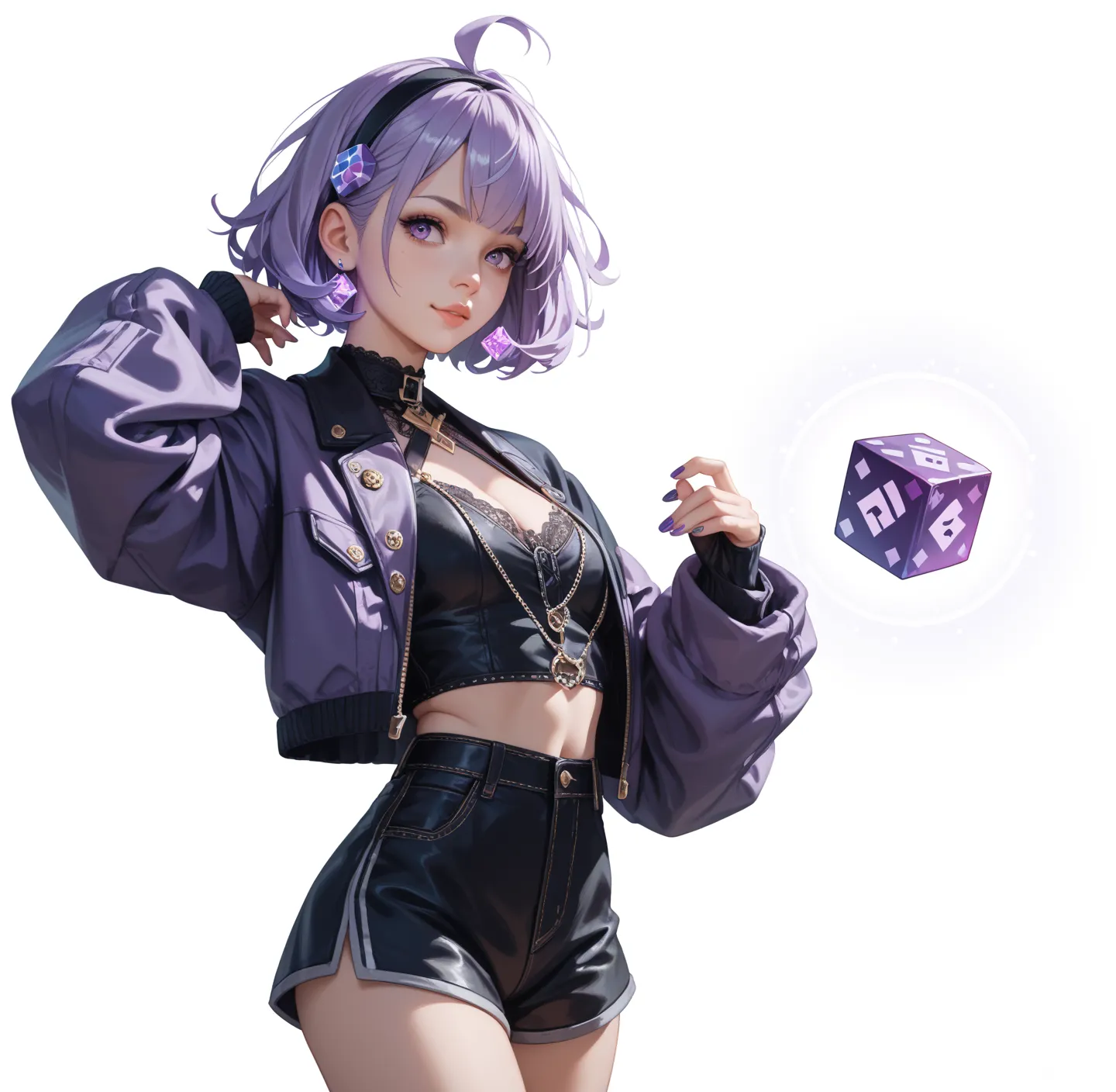 high resolution, great work, best quality,  hd models. ,  high details , glowing purple dice without dots 
combine two pictures