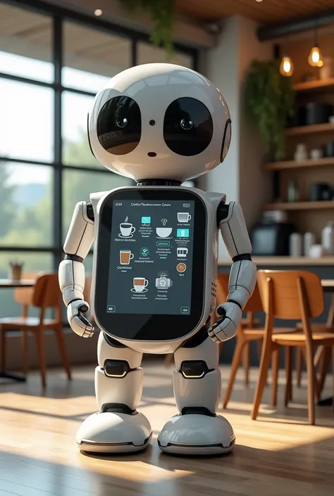 One human vending robot, the design of the future world, in a coffee shop