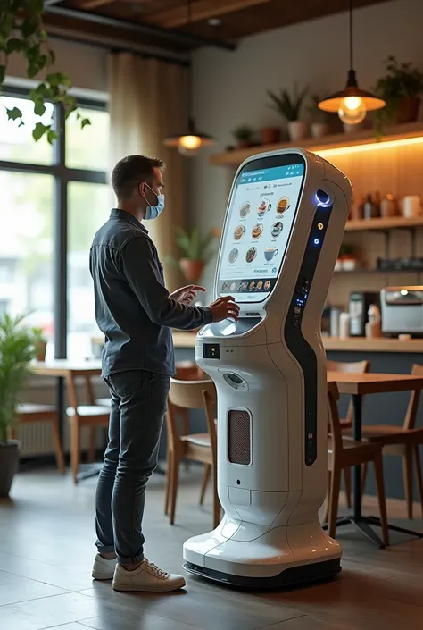 One human vending robot, the design of the future world, in a coffee shop