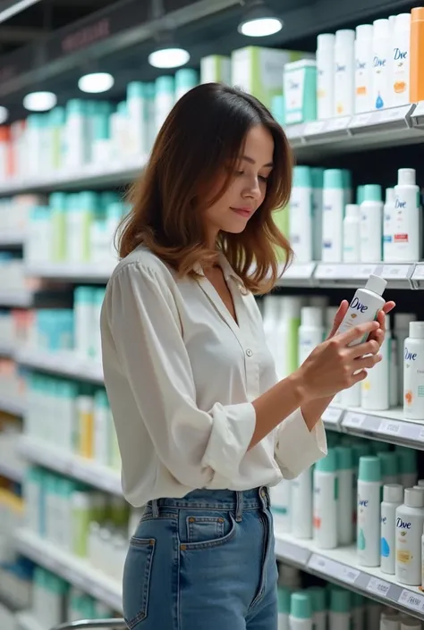 Woman buying a Dove deodorant spray