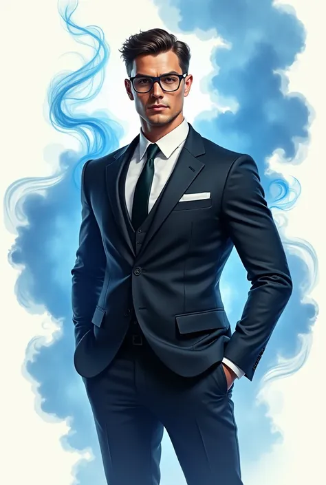 RARKEN MENS BOOK KATOON WEARING GLASSES, GOOD FIGURE WITH BLUE SMOKE, WEARING BLACK DRESS