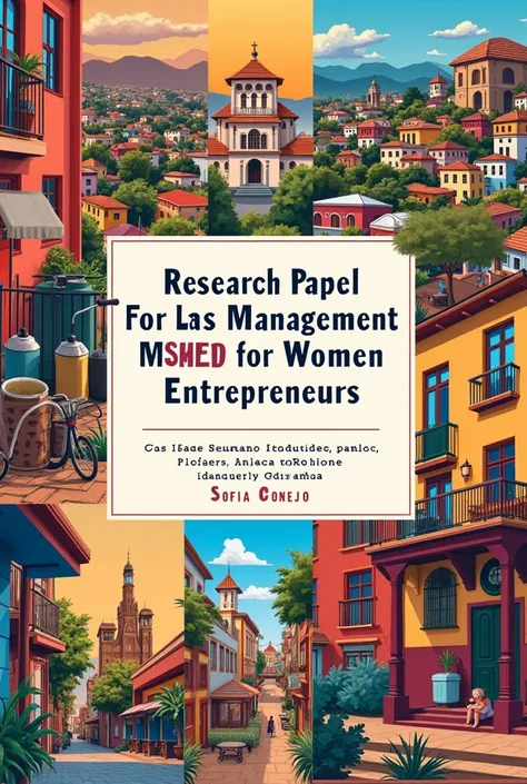  I need you to make a cover for me that is a background of images such as a collage about Bogotá Colombia and that on the cover as the title says Research Paper on the management model of MSMEs,  for women entrepreneurs ,  taking into account general cultu...