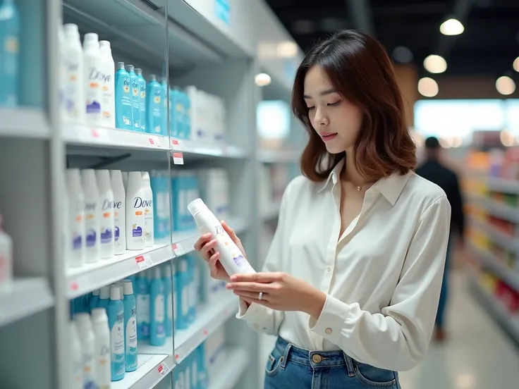 Woman buying a Dove deodorant spray