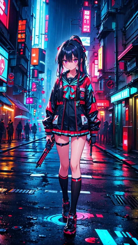 masterpiece,  best quality, Realistic, Scattered beneath the surface, color付き照明, color, red + 黄color + green + Blue limited edition color palette, 詳細な概念shape, Line art, shape,  Cyberpunk,  an 18 year old girl, Fearless,  Robot Companions ,  Urban Armor ,  ...