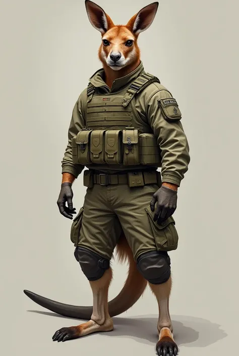 Create an art of a realistic type kangaroo ,  in a special forces uniform and strong