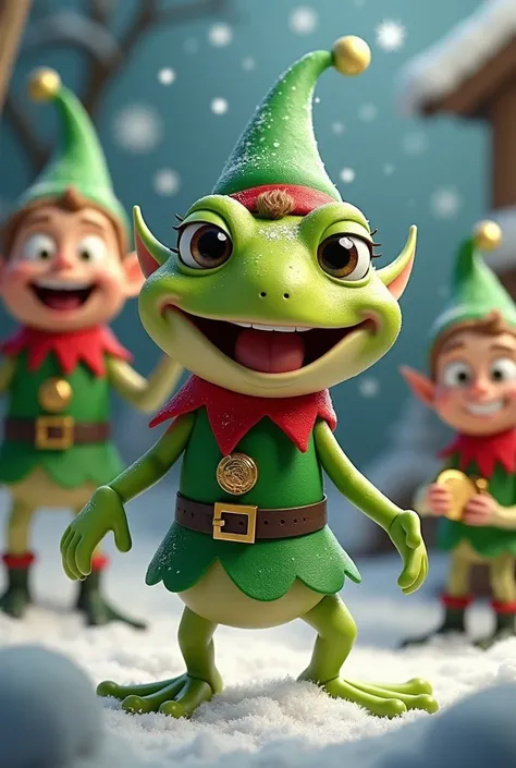 Pepe christmas elf ve elf coin adamla cesur meme effect more less realistic
