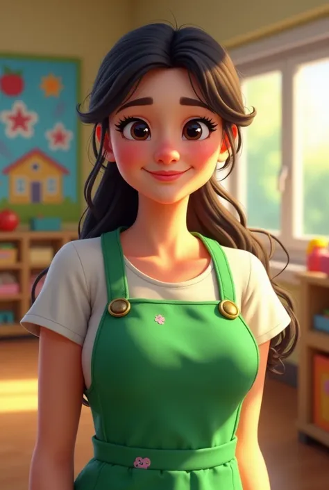  Hola creates an image of a kindergarten educator from Chile with her green apron and black hair