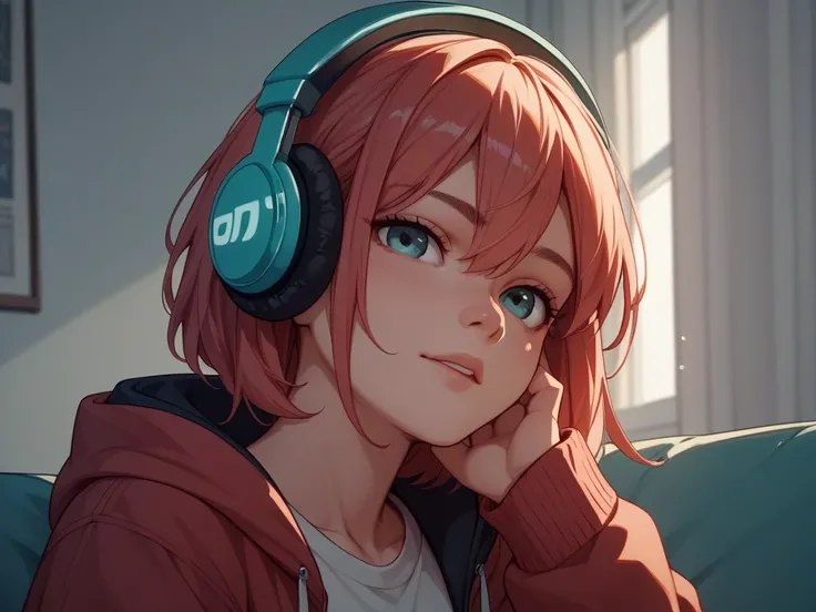 Girl、Face only、CG、 is cool、 headphones
