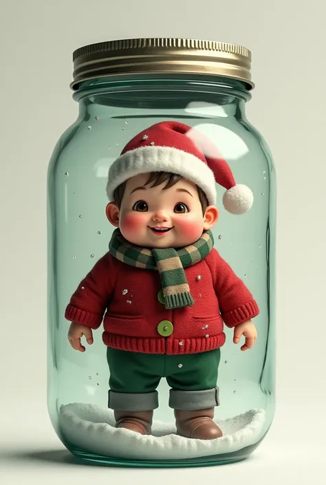 Chubby  boy in a jar dressed for Christmas