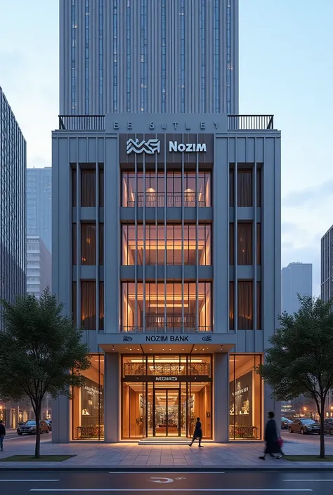 Realistic image of a bank for a cover with the banks name being Nozim Bank