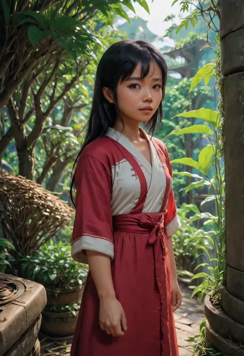 Vietnamese girl in an anime movie by Studio Ghibli Style, cinematic film still, best quality, masterpiece, Representative work, official art, Professional, Ultra intricate detailed, 8k