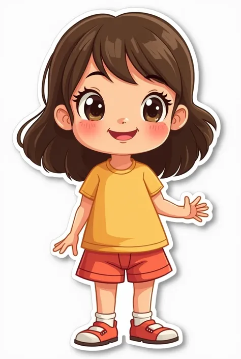 Animated brunette girls body for preschool with open mouth in 2d to cut out stickers 