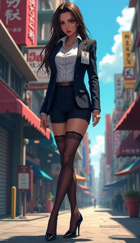 Mita Ibuki /( Danganronpa /),  Bureau of Investigation Extraordinary detail , masterpiece, illustration, 【8k, masterpiece,  realistic shadow , slope, Volumetric lighting,  ID holder hanging from neck hanging over neck,  Sexy ,  She is a sweetie ,  She is a...