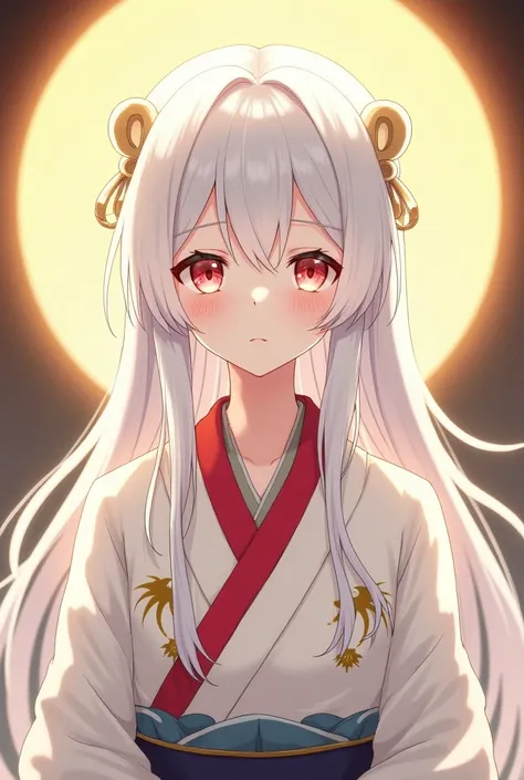 High image quality、8k、masterpiece、she、 It looks like a cute shrine maiden like a white fox。 kimonos 、 The gorgeous pattern of gold thread on a white background looks faintly inconspicuous 。The red border on the collar of the kimono 、I can see it clearly。He...