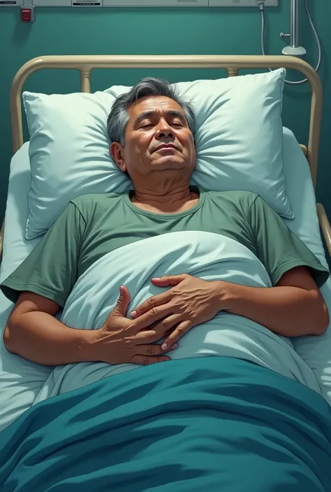 Waiting for nurse and doctor ,  a 55-year-old indonesian man sleeps in the IGD cot, while holding his penis 