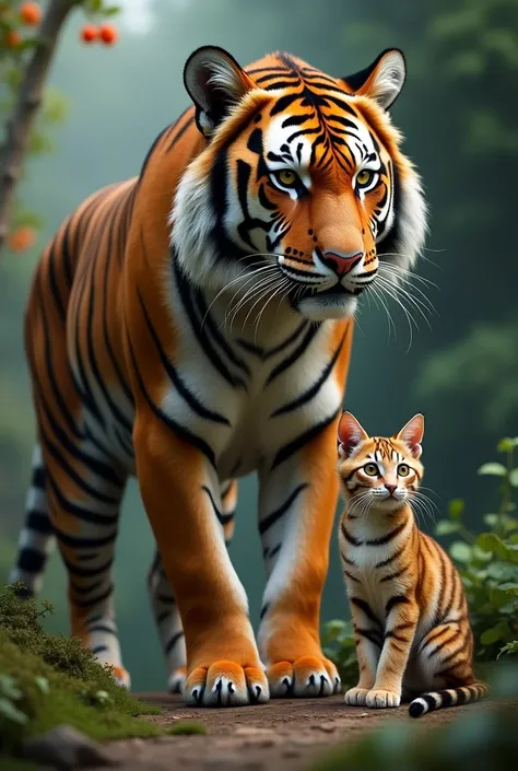 A tiger and a cat in one frame