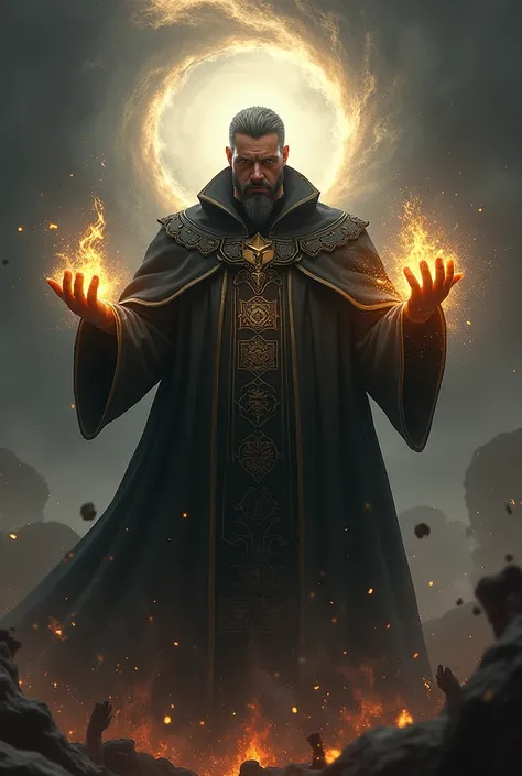 a rpg character, with the profession of priest Exorcist ,  who uses his fists to banish the forces of evil from our material plane, With a priests goatsuit
