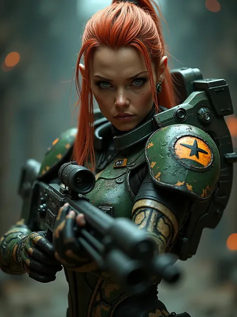 Ultra realistic human version of Sarah Kerrigan of StarCraft facing forward and carrying her sniper rifle