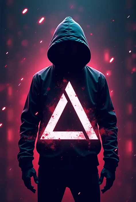 Create a logo for the profile picture with the Hacker standing behind it. Logo name ALONEBOY DDOS  background hacker rad particles 