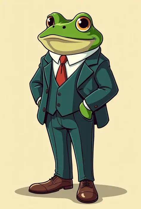 90s cartoon style, Pepe frog wearing elegant suit