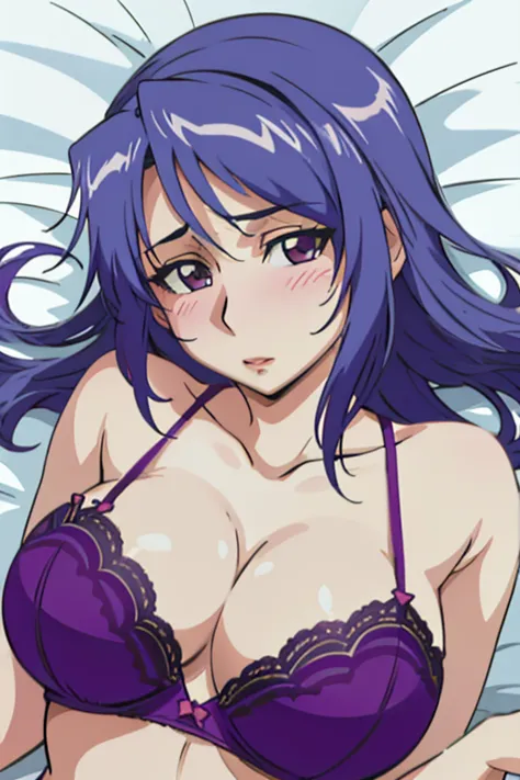 my older brother's wife is still,mai katsuragi/katsuragi mai, purple lace bra for lying on the bed, purple lace panties with a g...