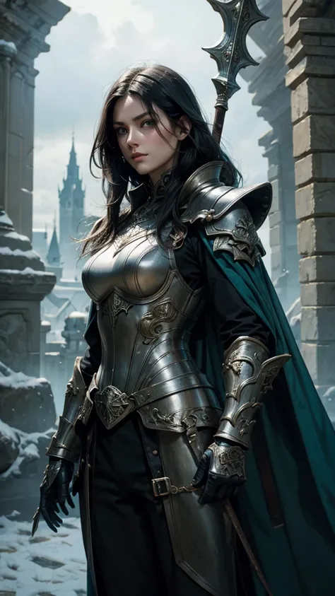  art, Middle Ages, realism, гиперrealism, white background, calm,  is extremely detailed,  short black hair ,  fully enclosed armor, janna dark , wearing  is extremely detailed Gothic armor,  green eyes , 8 k,  stands straight 
