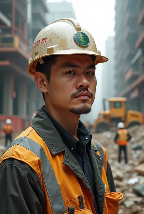  A character like a construction site manager, Called Omar ,  he looks like the Japanese , il est toujours en collère,  he is about 1m65 tall , He is white , without beard, il porte toujours son casque