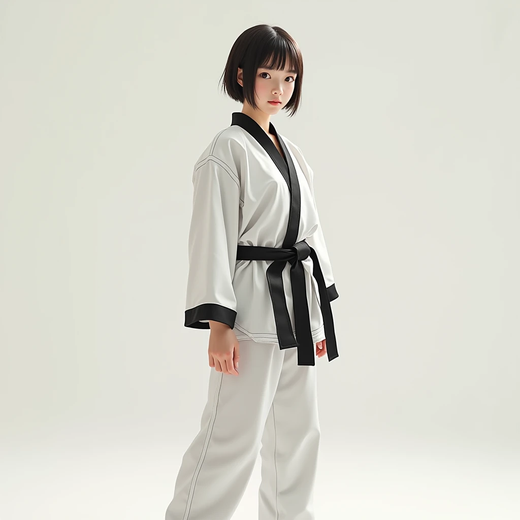 Short haired girl in taekwondo costume 