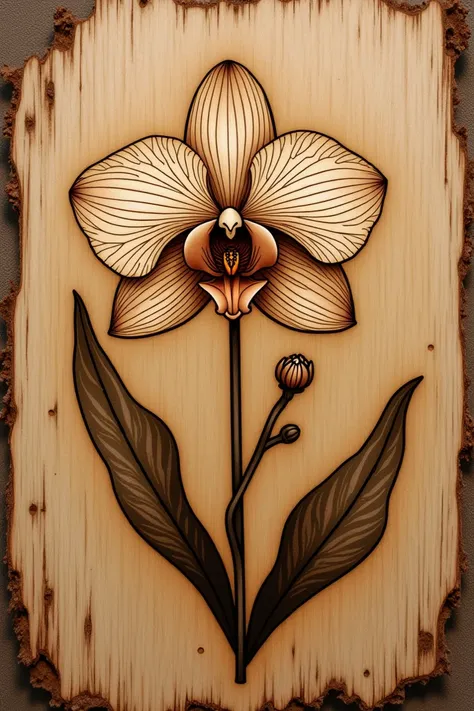 Create a very delicate logo or mark ,  to place something more rustic with the image of an orchid on the wooden joinery,  for wood burning to leave the trademark . 