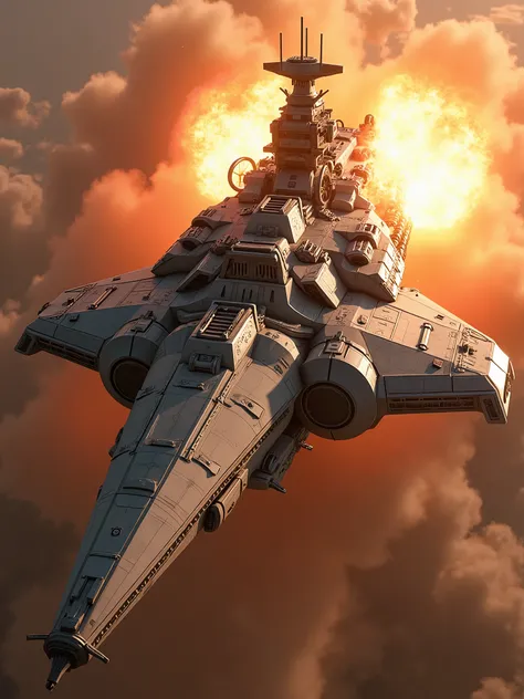 Ultra realistic Terran battle cruiser from StarCraft firing its ion cannon