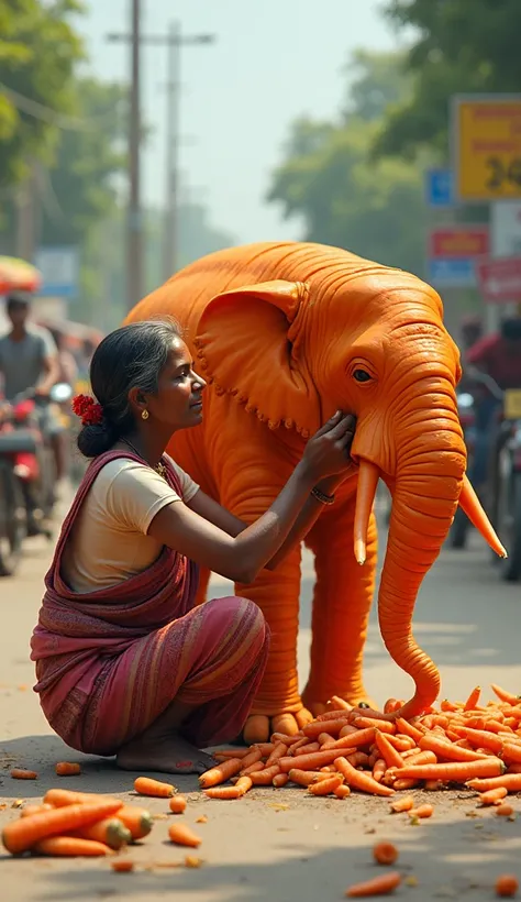 Ek Indian Kisan aurat banati hai road per Gajar ka elephant 